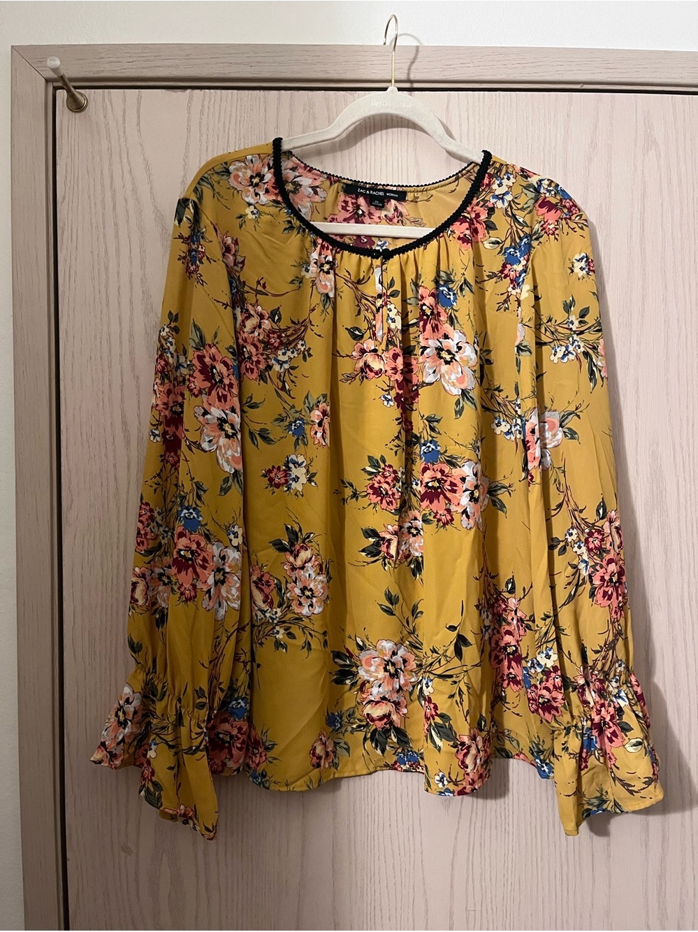 Zac & Rachel Mustard Floral Bell-Sleeve Blouse